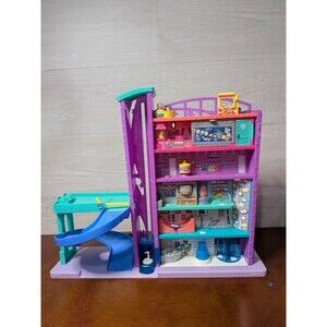 Polly Pocket Pollyville Mega Mall Playset 6 Floors Lift Slide Movies Potty EUC